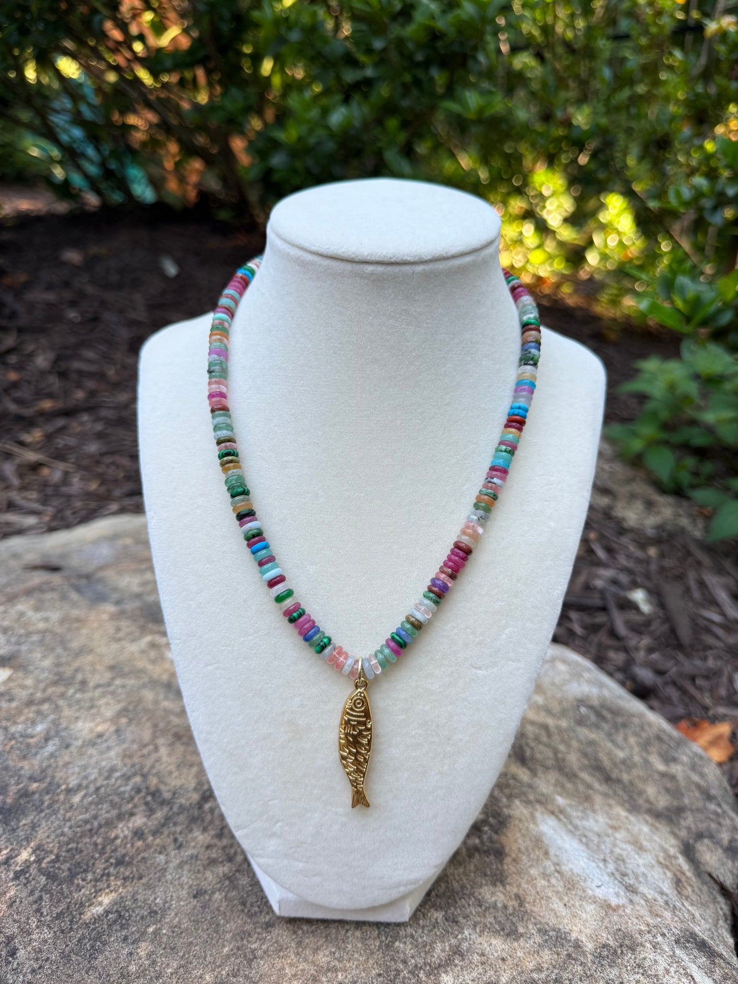 multi colored beads with fish charm