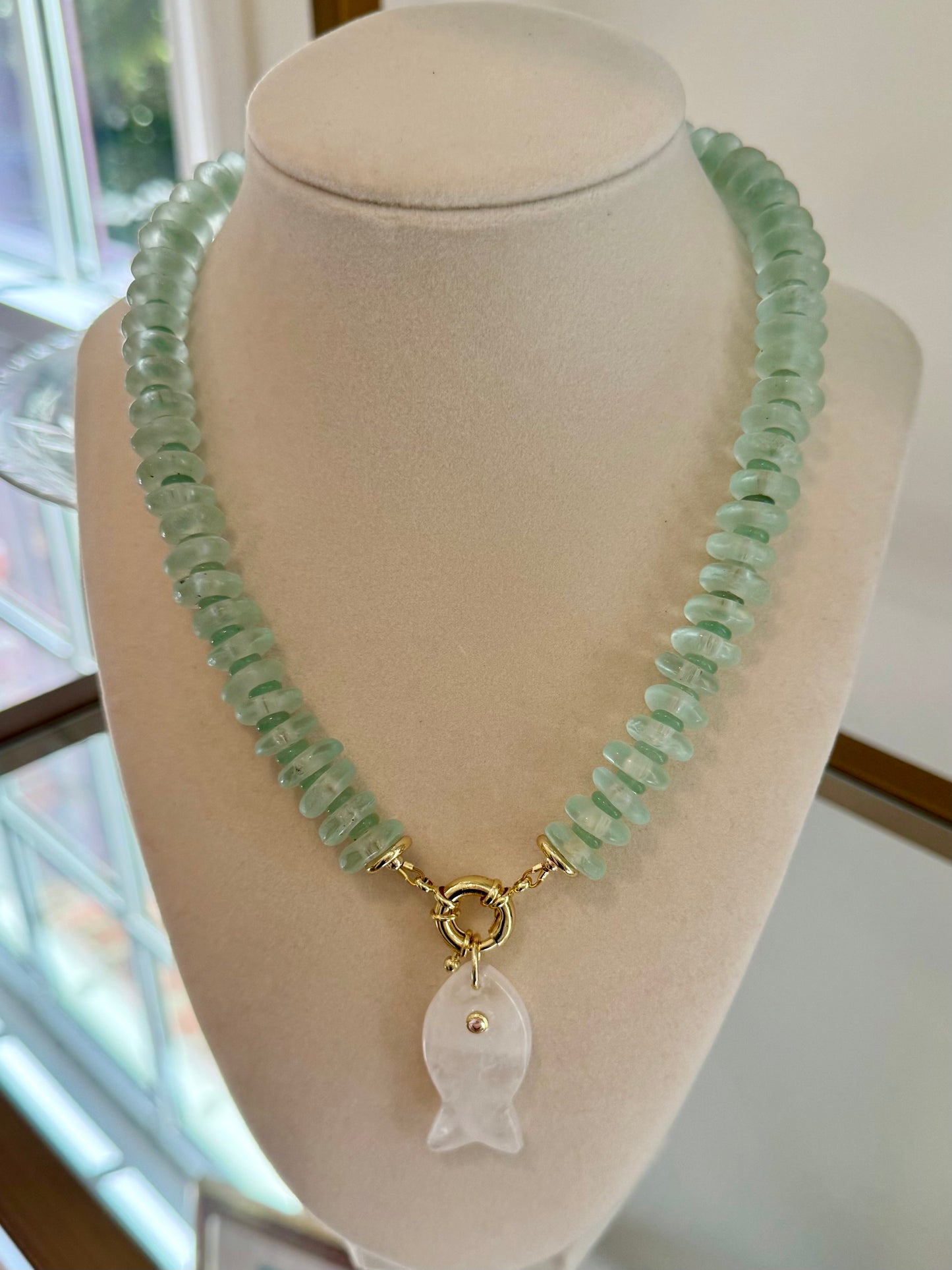 sea glass with clear quartz fish