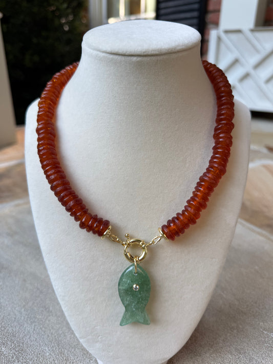 brown glass charm necklace