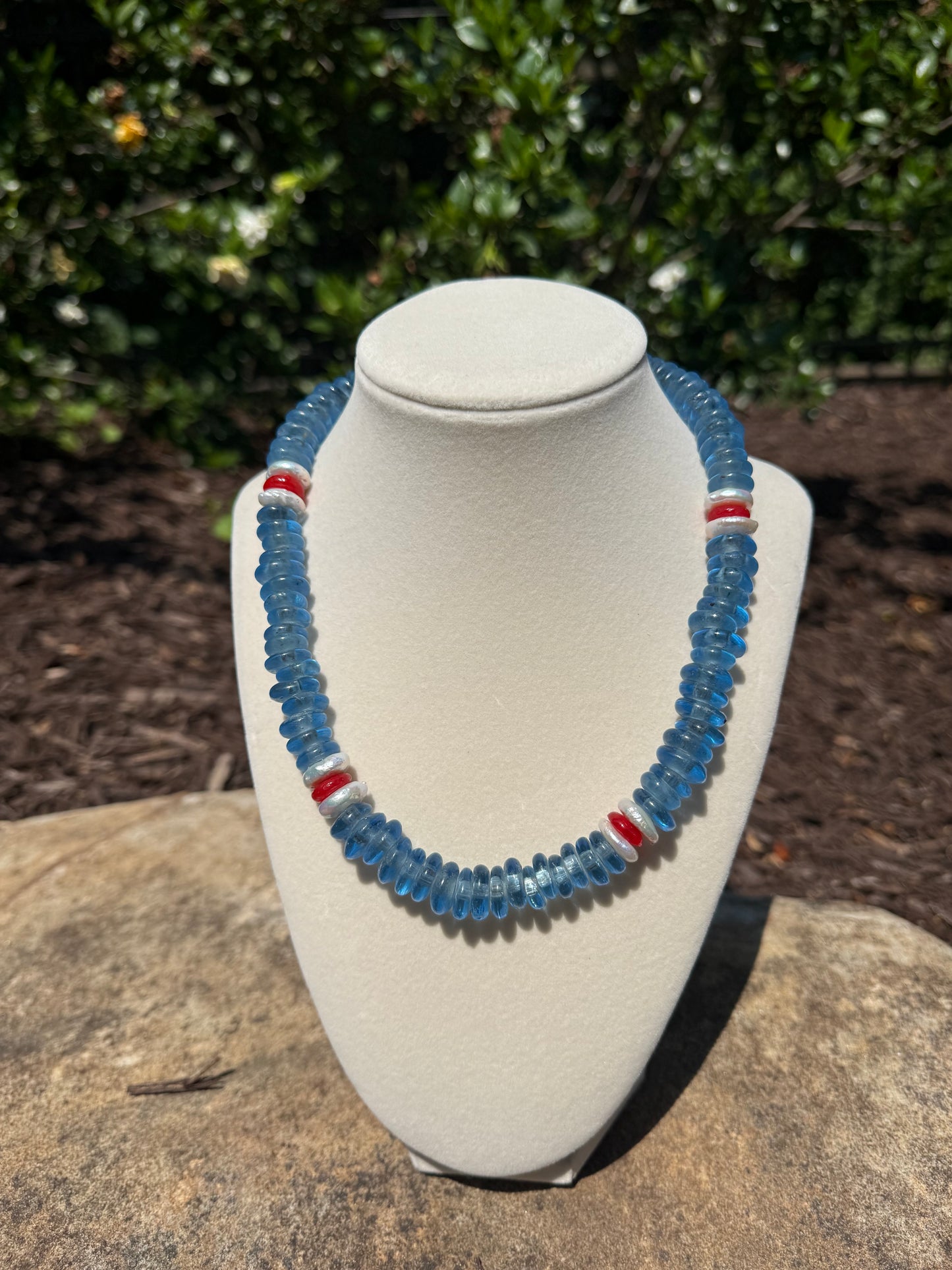 blue and red with fresh water pearl