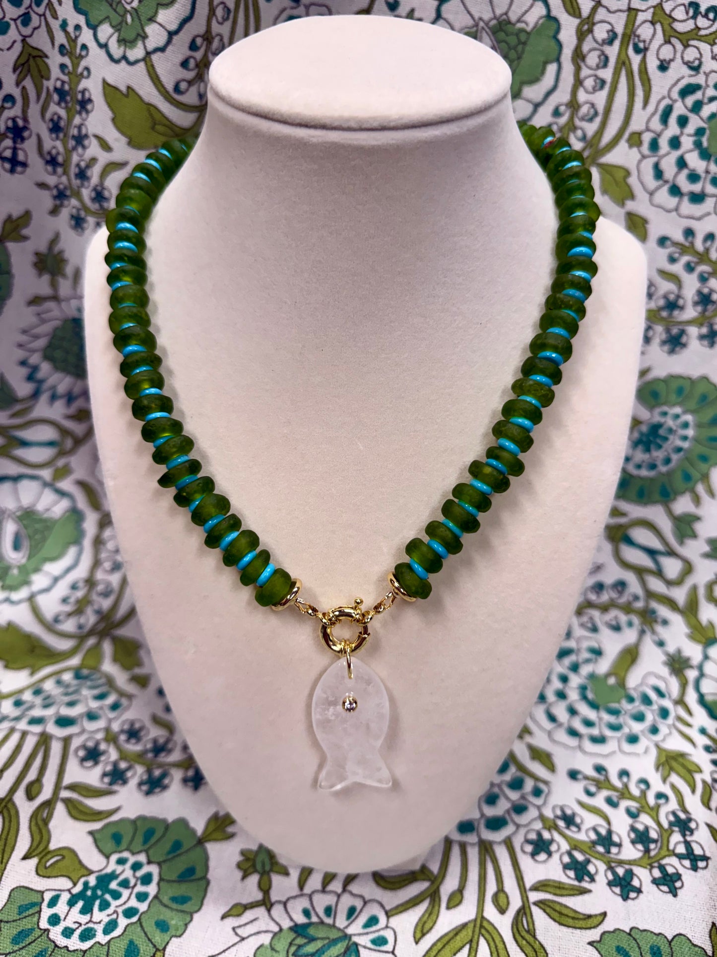 green and turquoise charm necklace