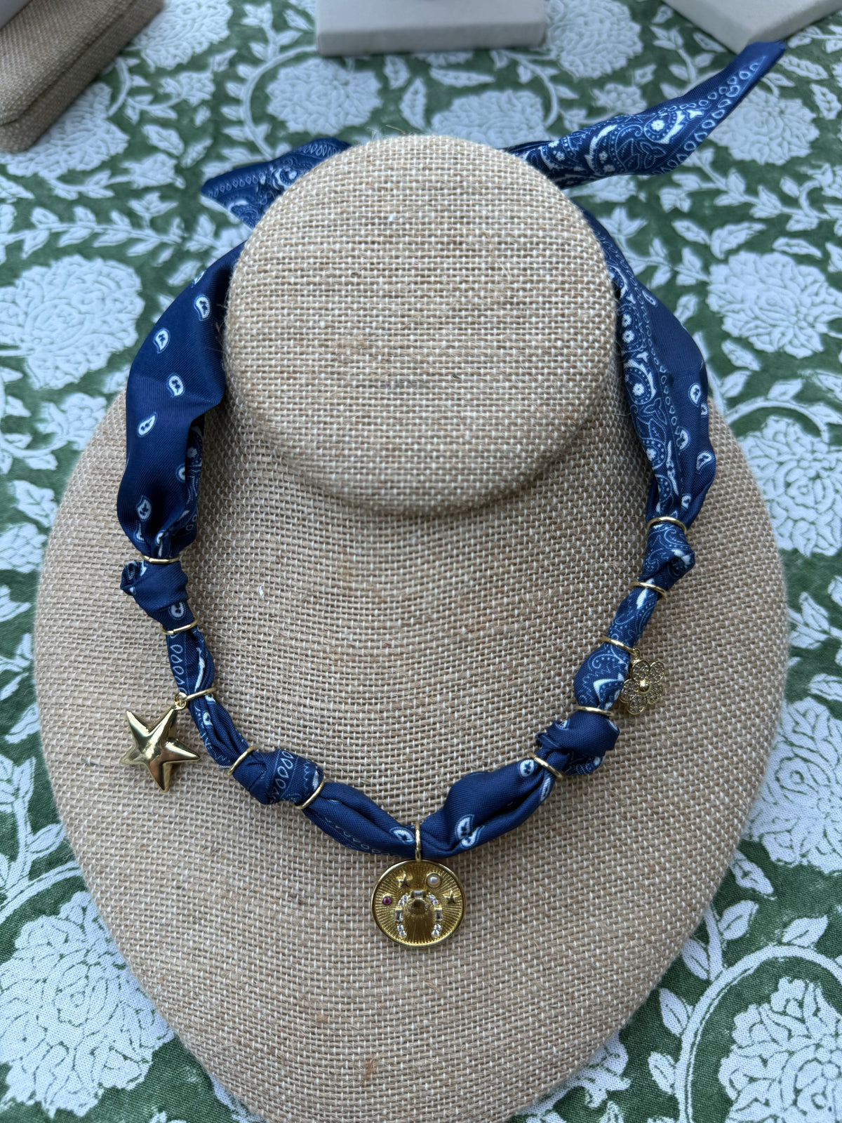 blue bandana scarf necklace