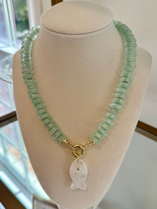 sea glass with clear quartz fish