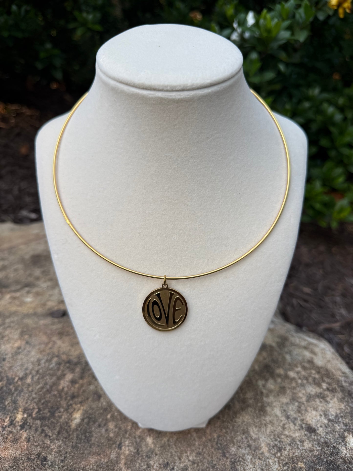 gold collar with love circle charm