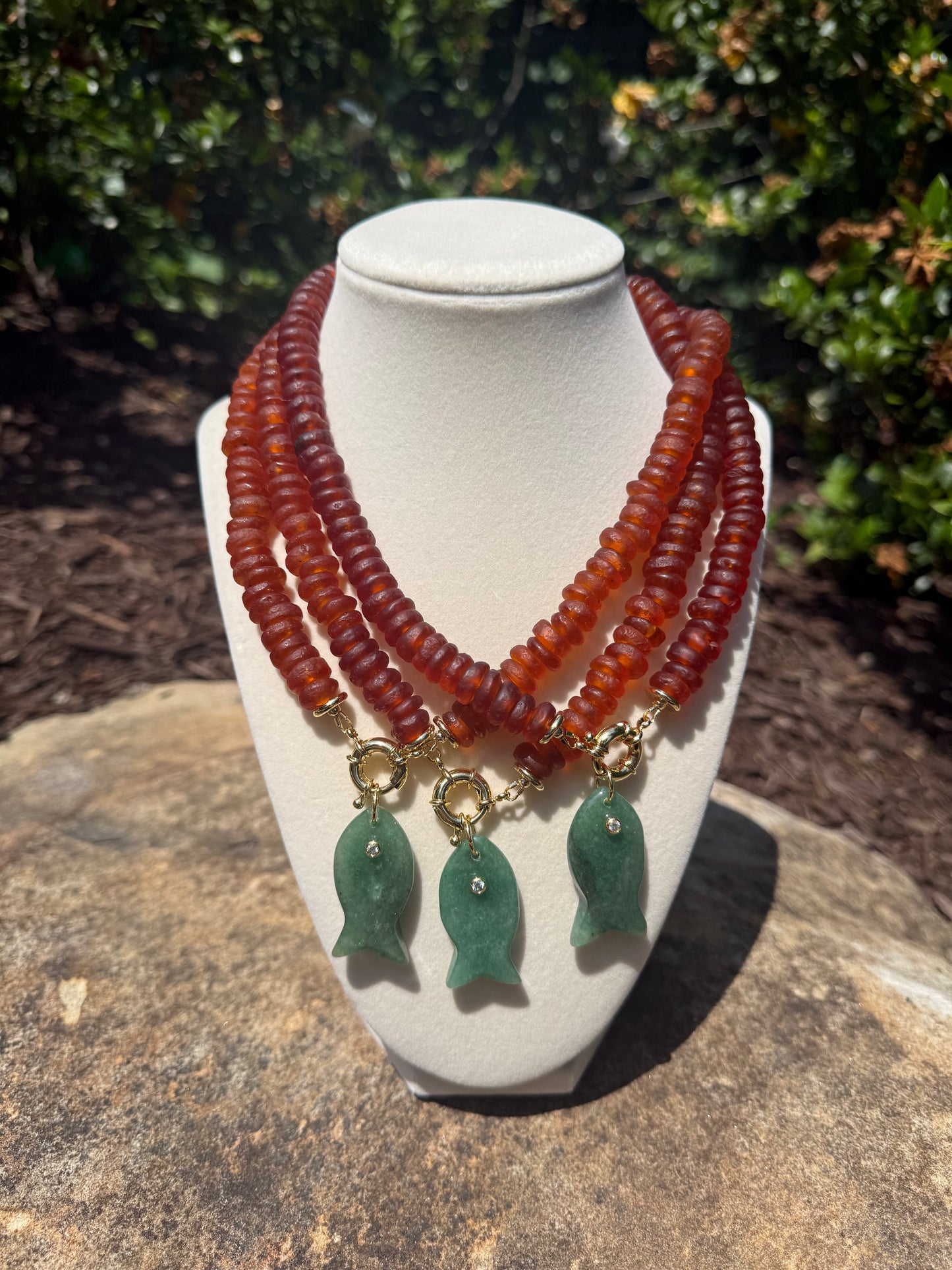 brown glass charm necklace