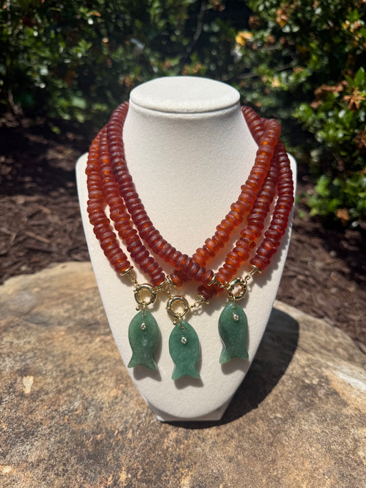 brown glass charm necklace