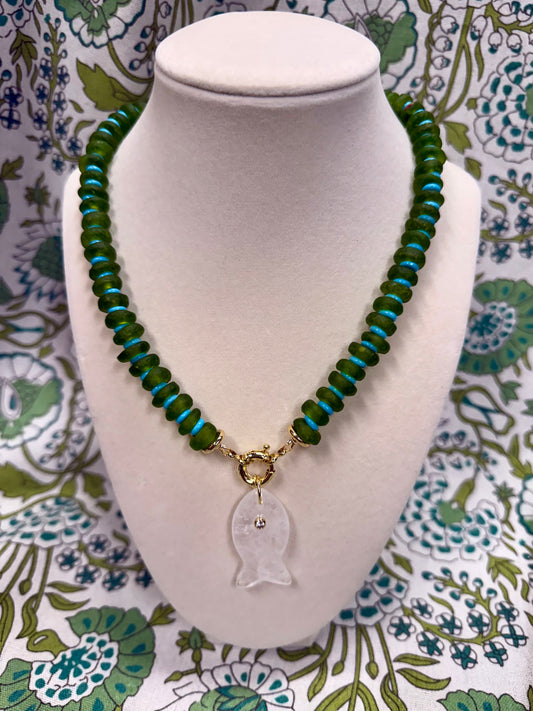 green and turquoise charm necklace