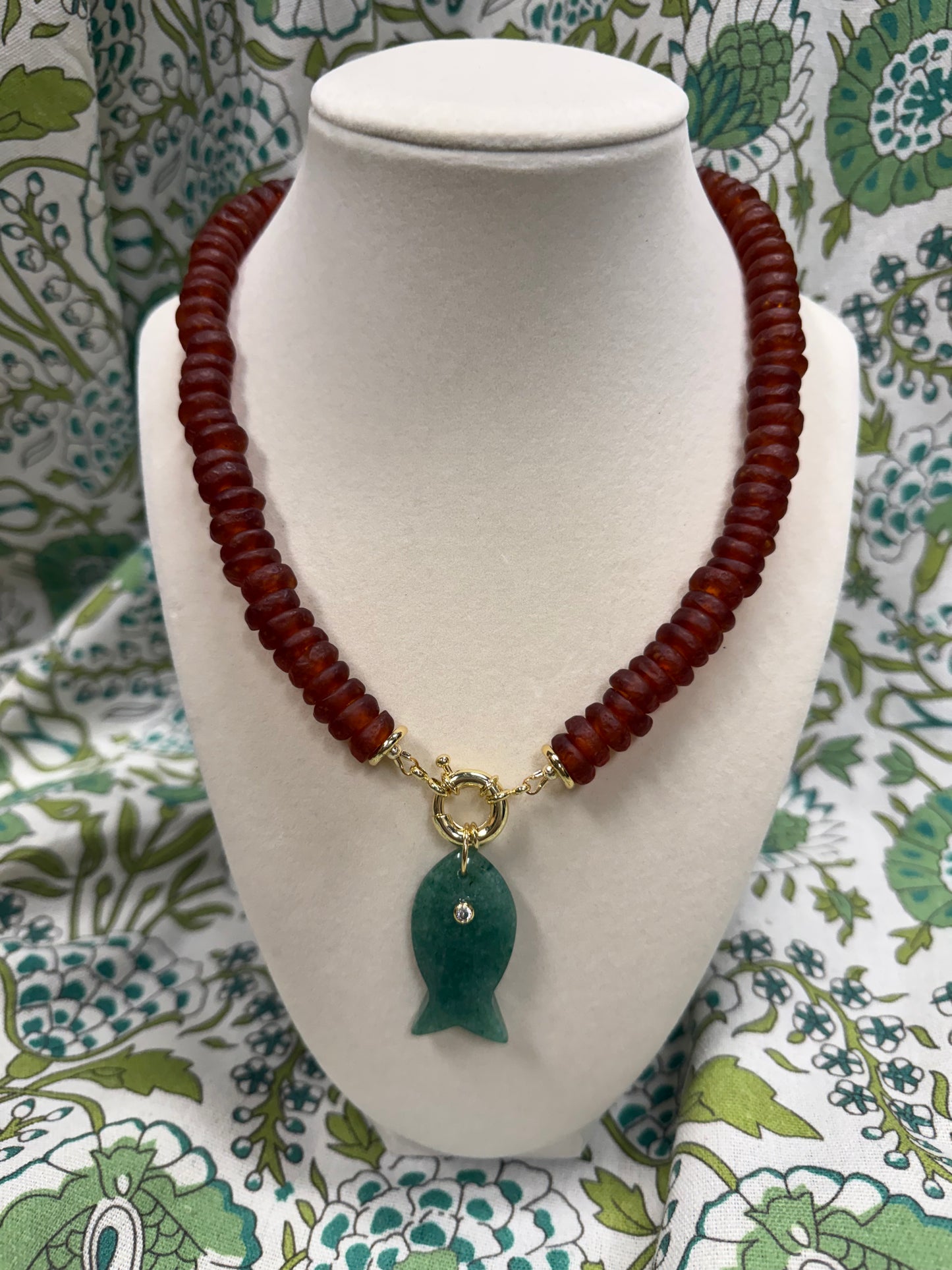 brown glass charm necklace