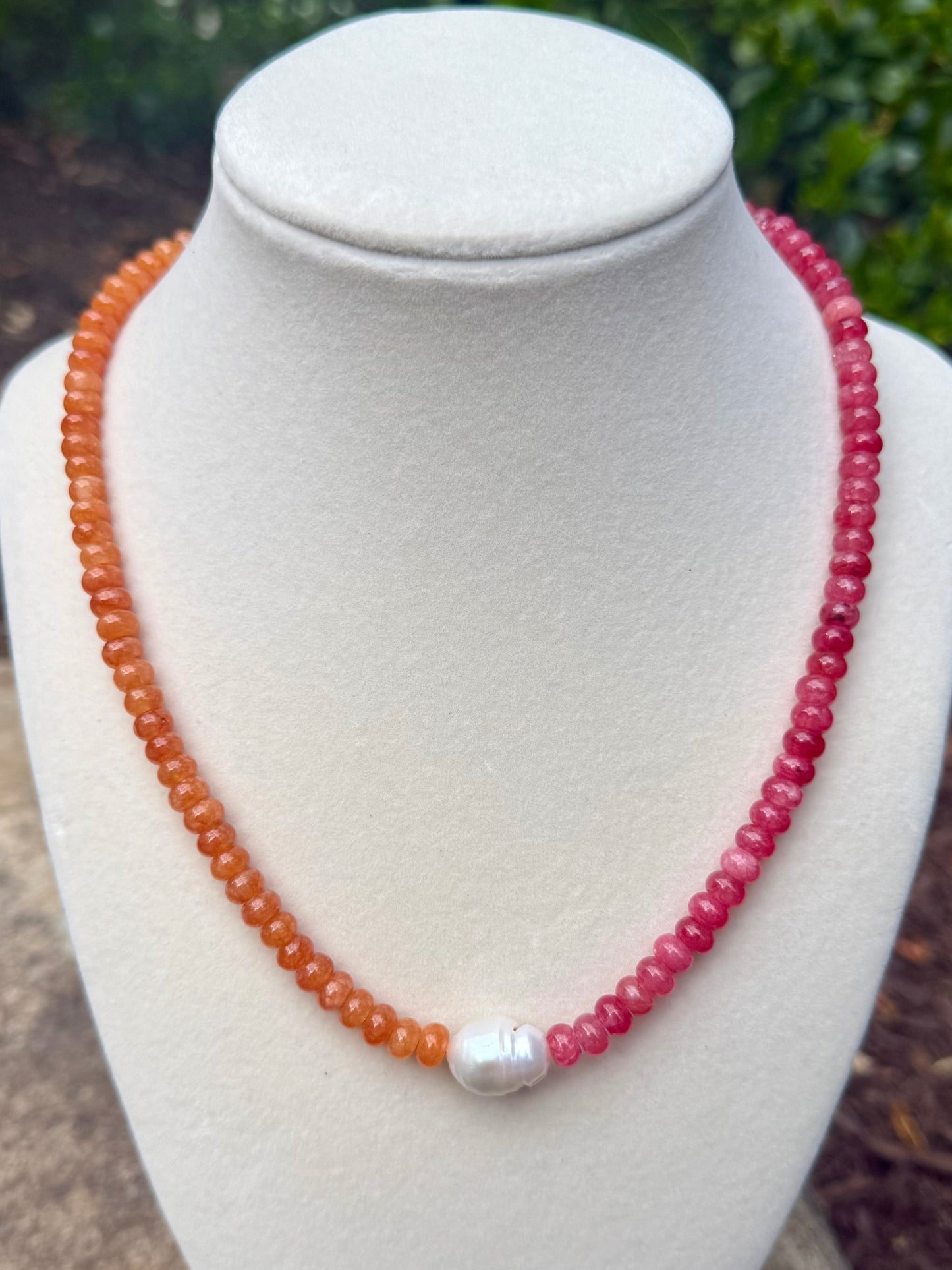 orange and pink beaded duo