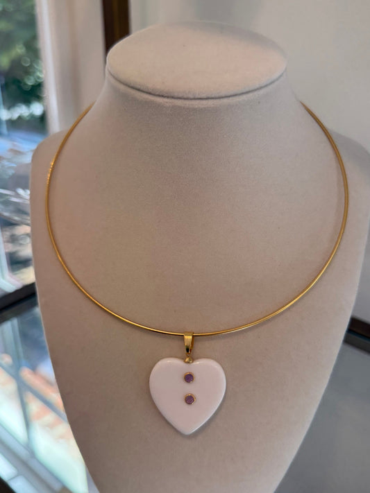 amethyst resin charm on gold collar