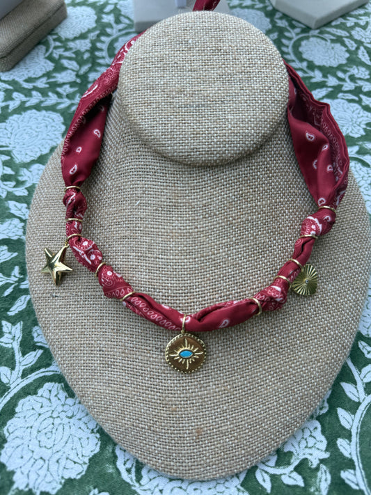 red bandana scarf necklace
