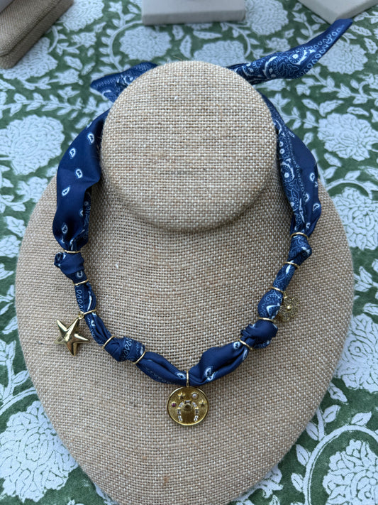 blue bandana scarf necklace