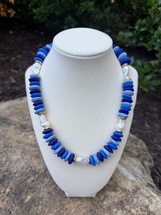 blue mix ashanti pearl necklace